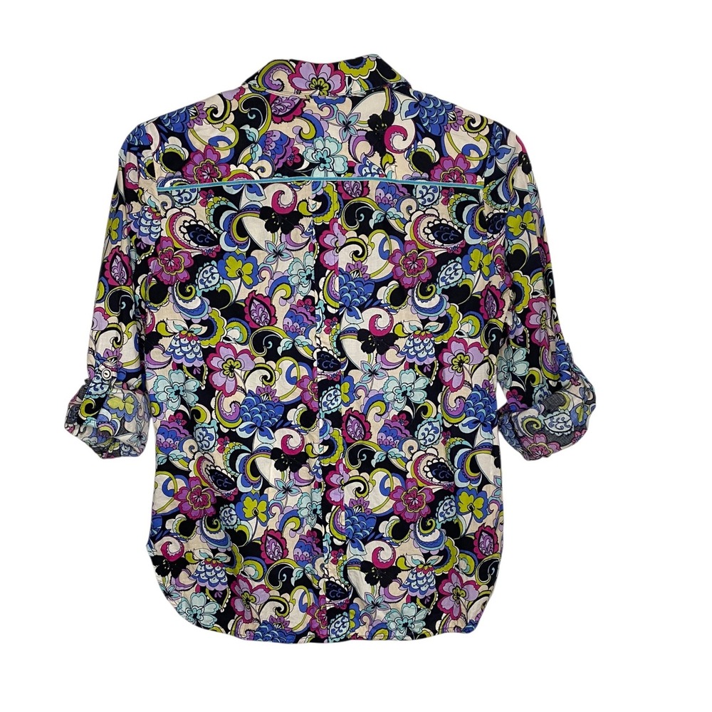 Robert Graham Womens Floral Paisley Button Down Shirt Roll Tab Sleeve Medium - Picture 2 of 8